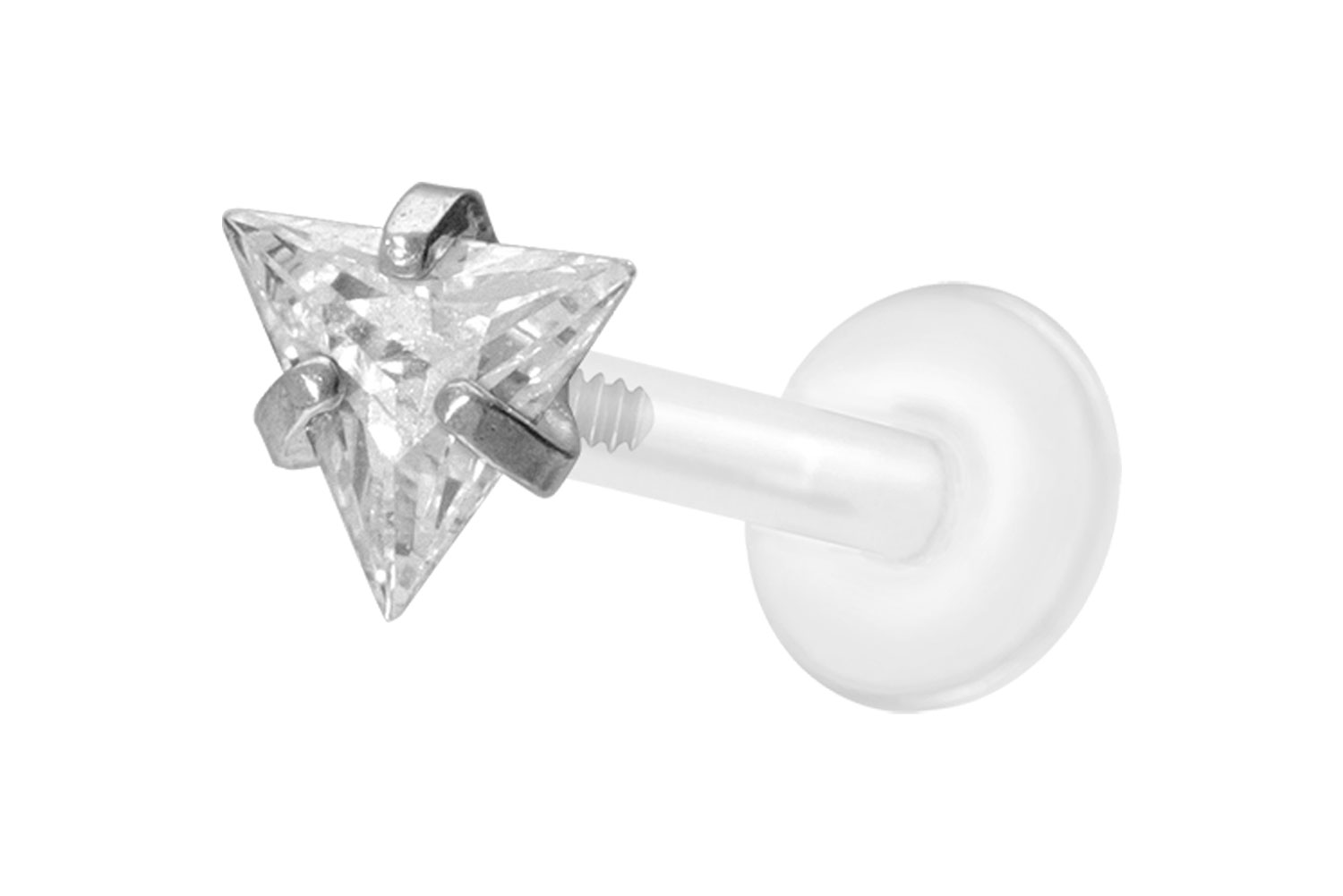 PTFE Labret Piercing mit Innengewinde + Titan-Aufsatz EINGEFASSTES KRISTALLDREIECK